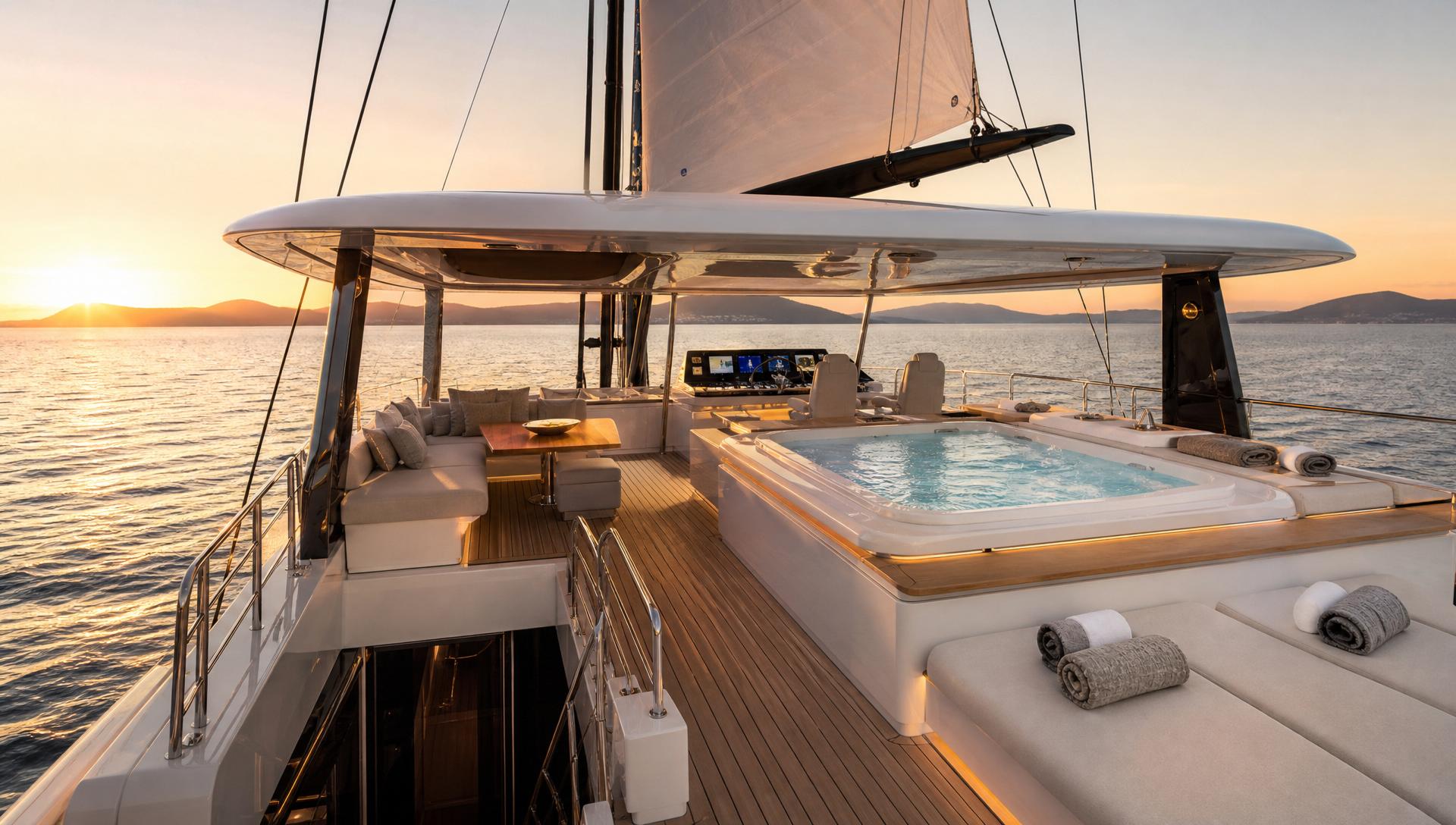 Sunreef 80 flybridge with jacuzzi and helm stations